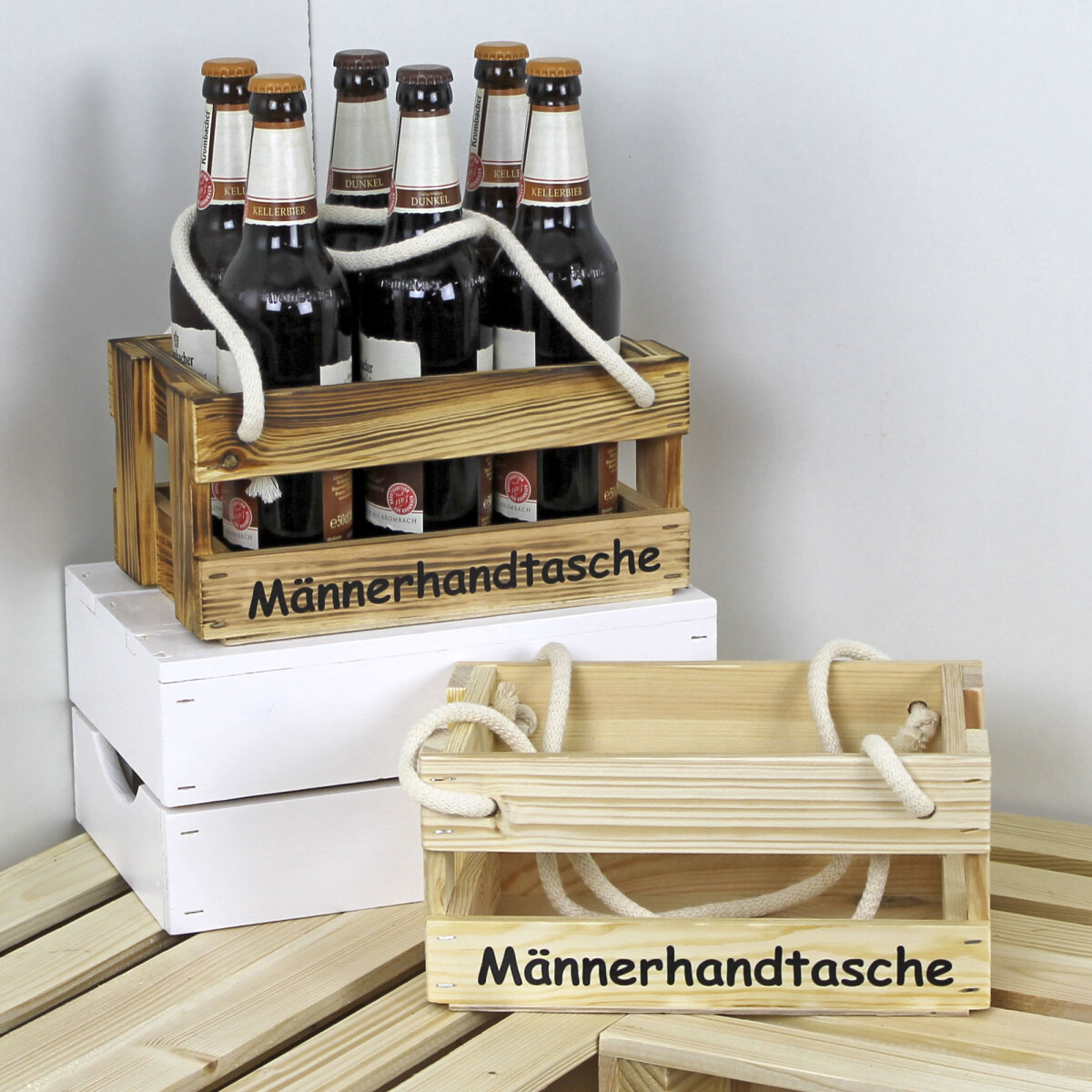 Flaschenträger Männerhandtasche € , Getränketräger 15,99 Holz aus Bierträger -